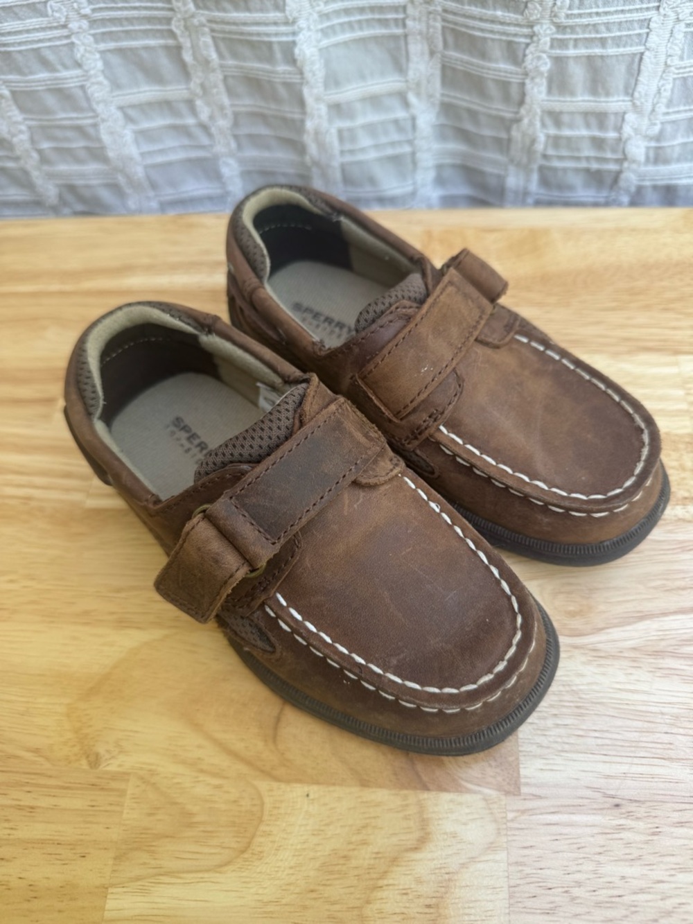 Sperry Brown Leather Toddlers' Hook & Loop Boat Shoes